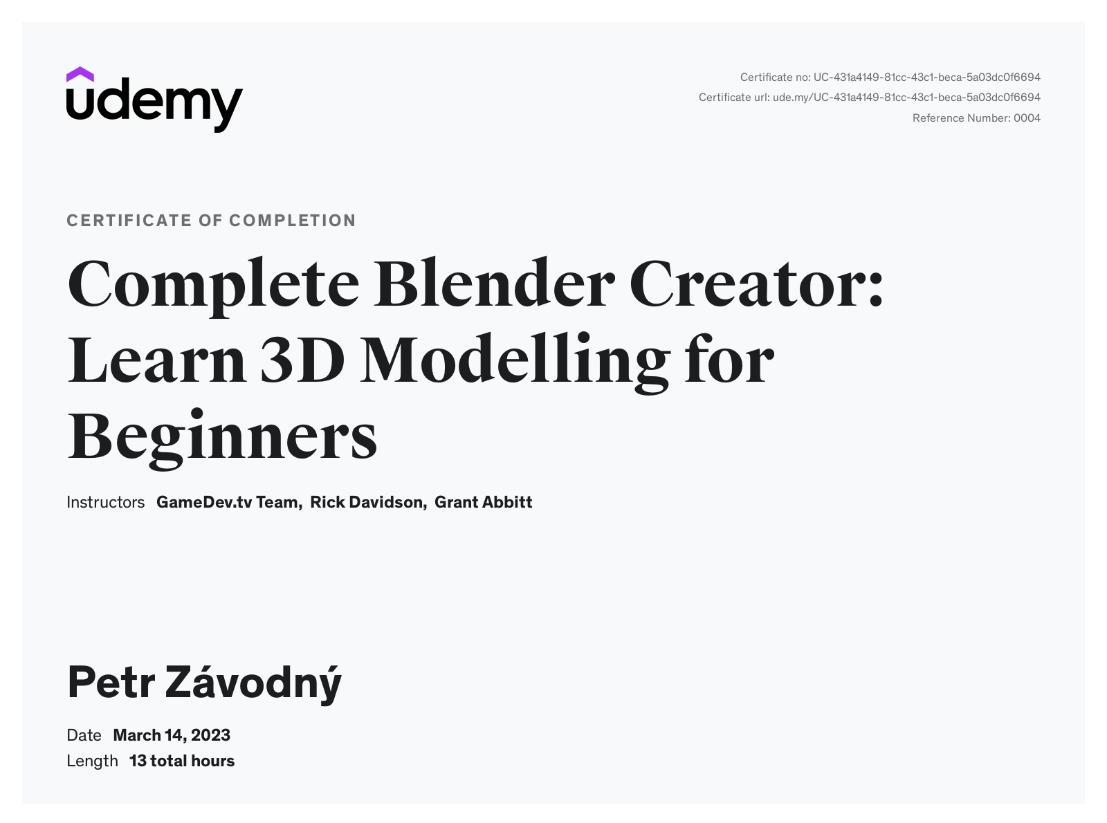 certificate Complete Blender Creator: Learn 3D Modelling for Beginners