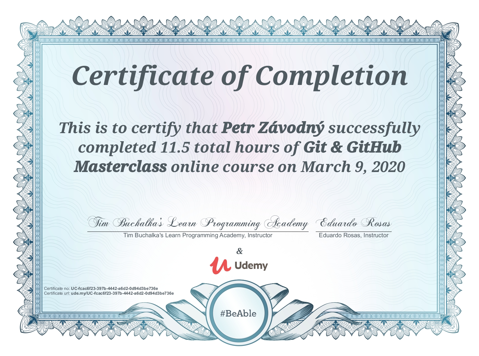 Git & GitHub Mastery Course Certificate