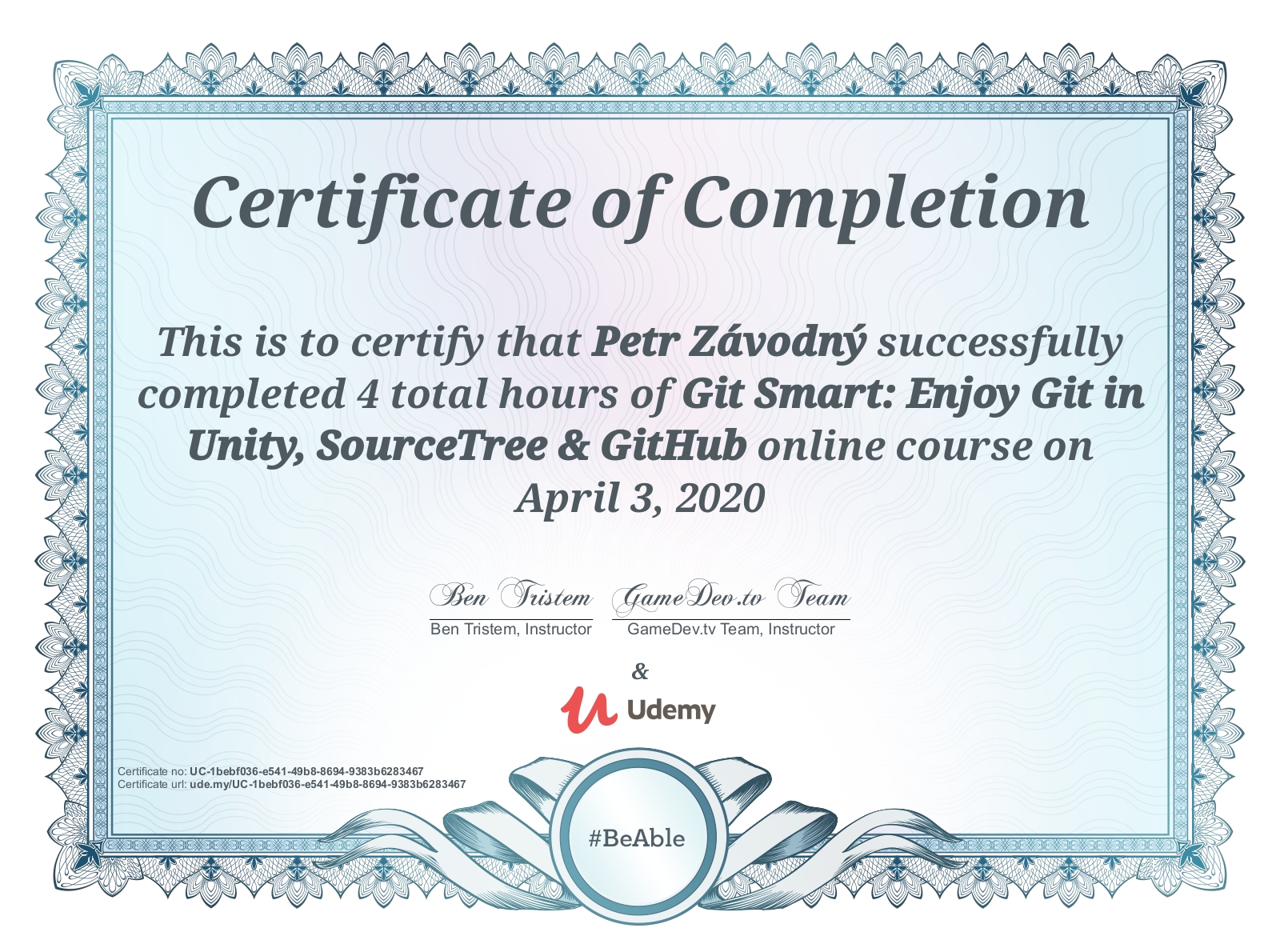certificate Git Smart: Enjoy Git in Unity, SourceTree & GitHub