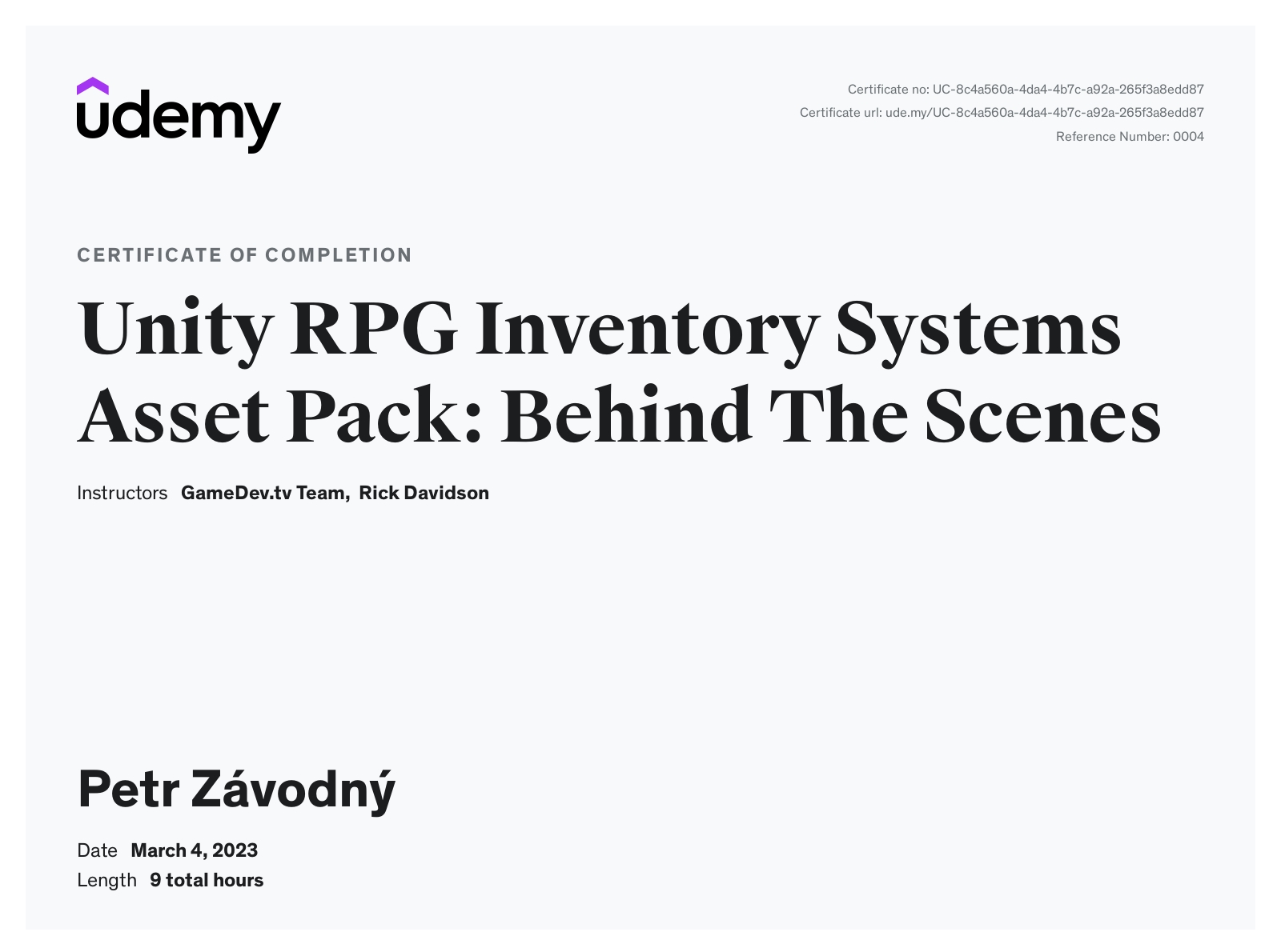 certificate Unity RPG Inventory Systems Asset Pack: Behind The Scenes