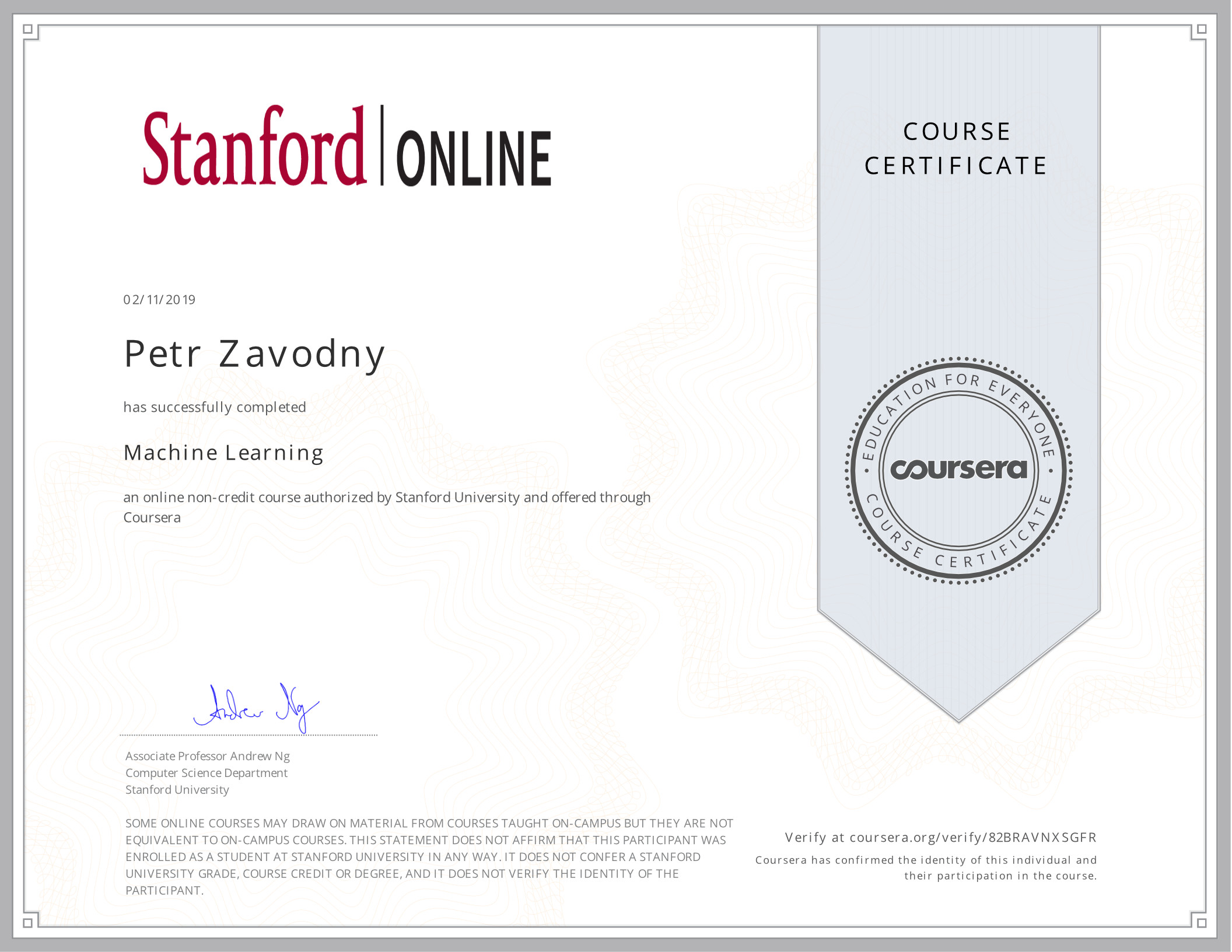certificate Machine Learning
