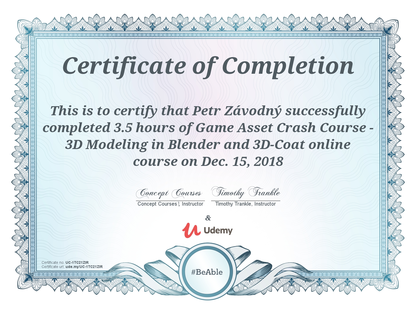 certificate Modeling in Blender and 3D coat - beginner
