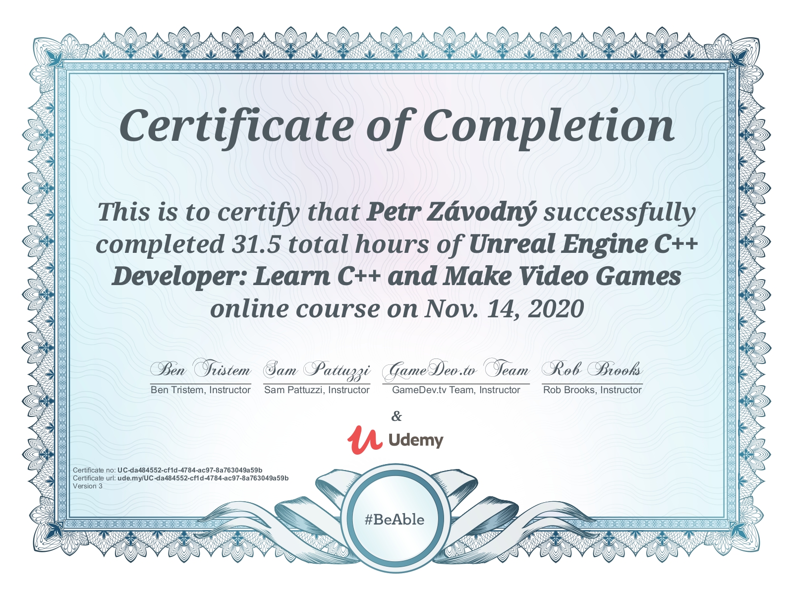 certificate Unreal Engine C++ Developer: Learn C++ and Make Video Games