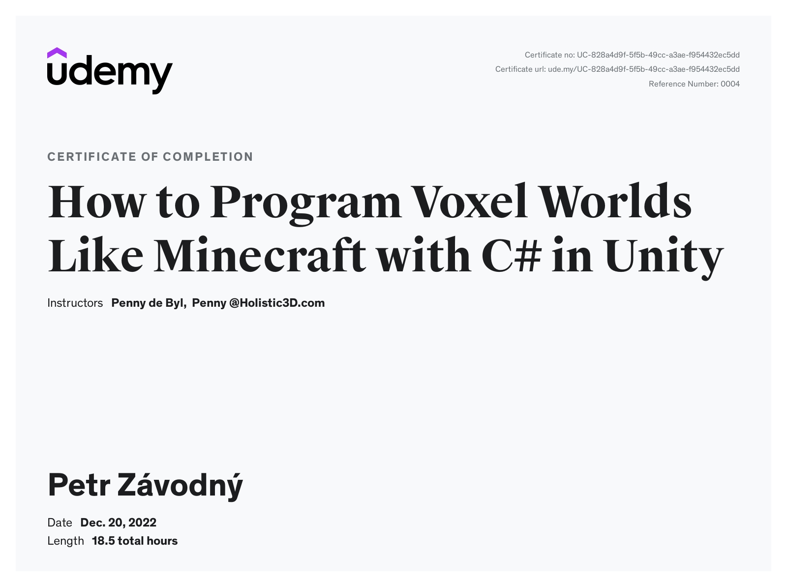 certificate How to Program Voxel Worlds Like Minecraft with C# in Unity