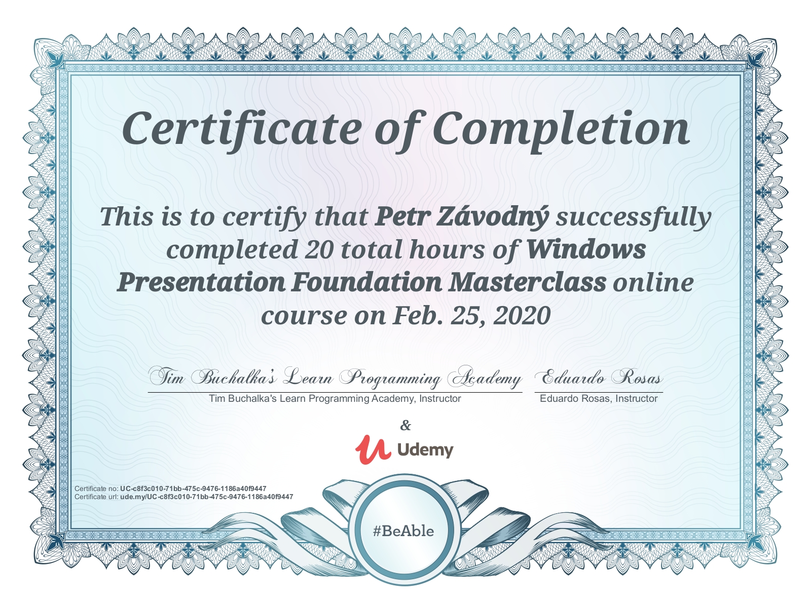 WPF Mastery Course Certificate