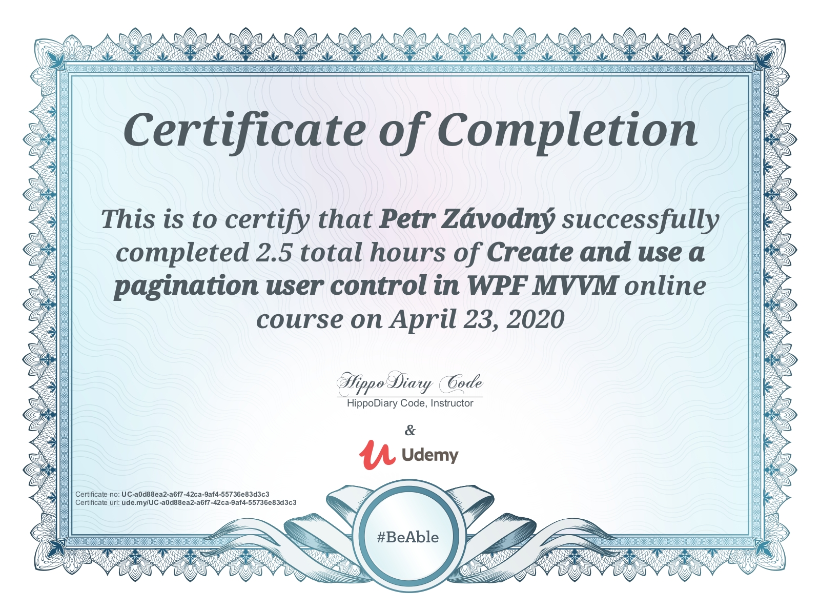 WPF and MVC Pagination Control Course Certificate