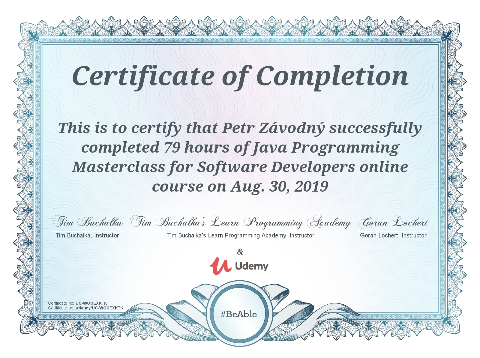 certificate Java Programming Masterclass for Software Developers